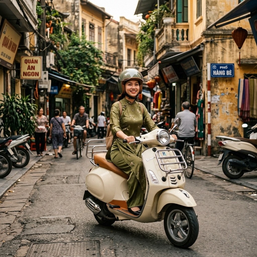 Hanoi Female Rider E-Scooter Tour with local guides in Hanoi